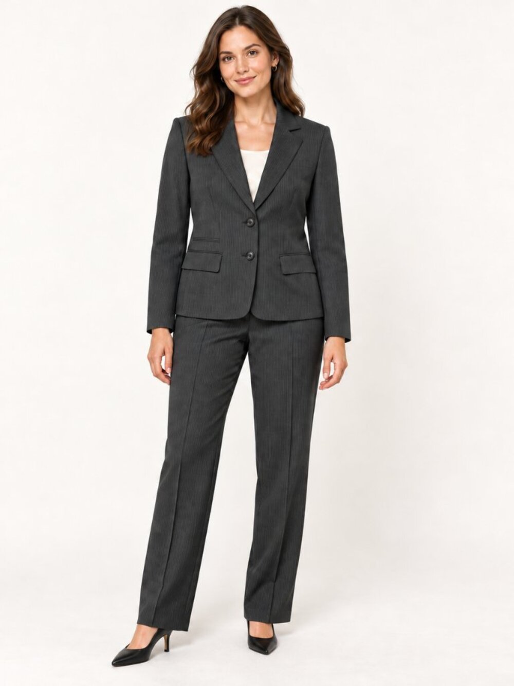 Evan Picone Women's Size 8 Gray Pinstripe 2-Piece Blazer Pants Suit